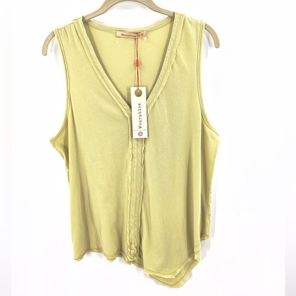XCVI Wearables Lazzaro Tank Top Womens Size M Yellow Green Asymmetric Hem NWT - Picture 1 of 10